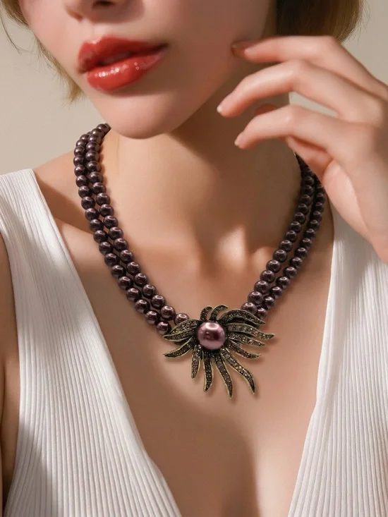 HEID DAUS “SUBLIME STAR” 2 STRANDS CRYSTAL DROP BEADED NECKLACE & Earrings Set - Picture 3 of 12